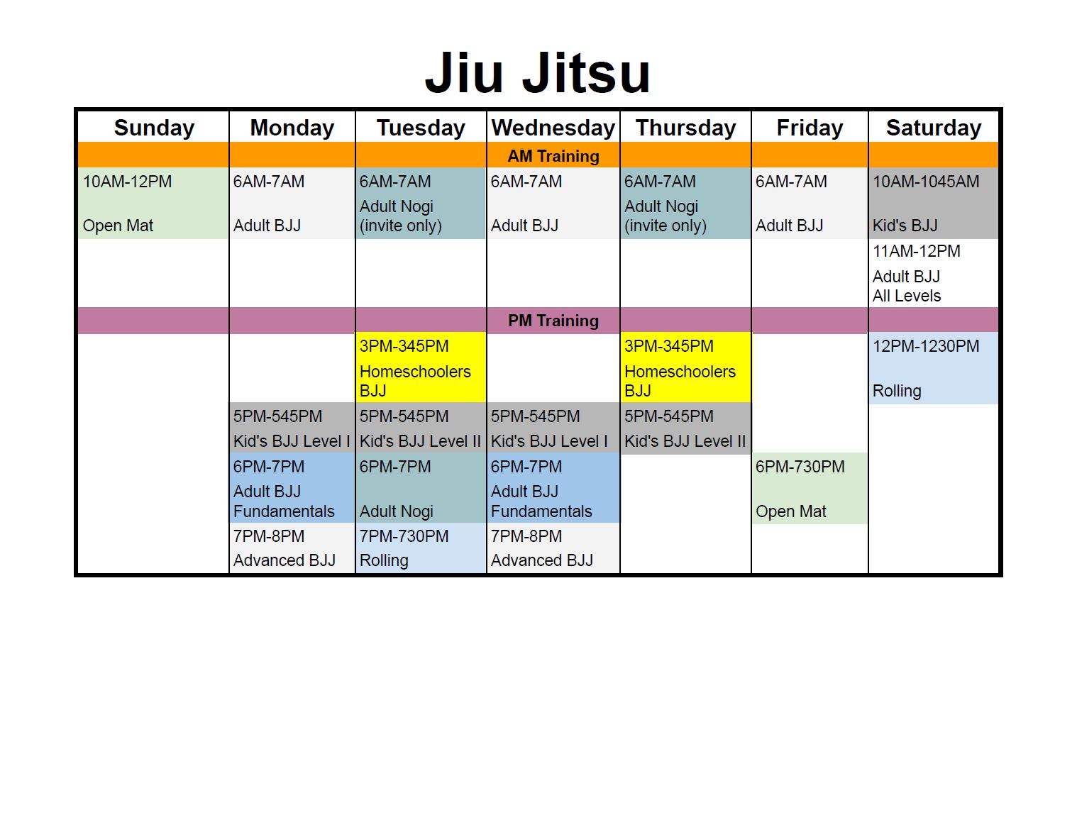 Schedule - Kraken Jiu Jitsu