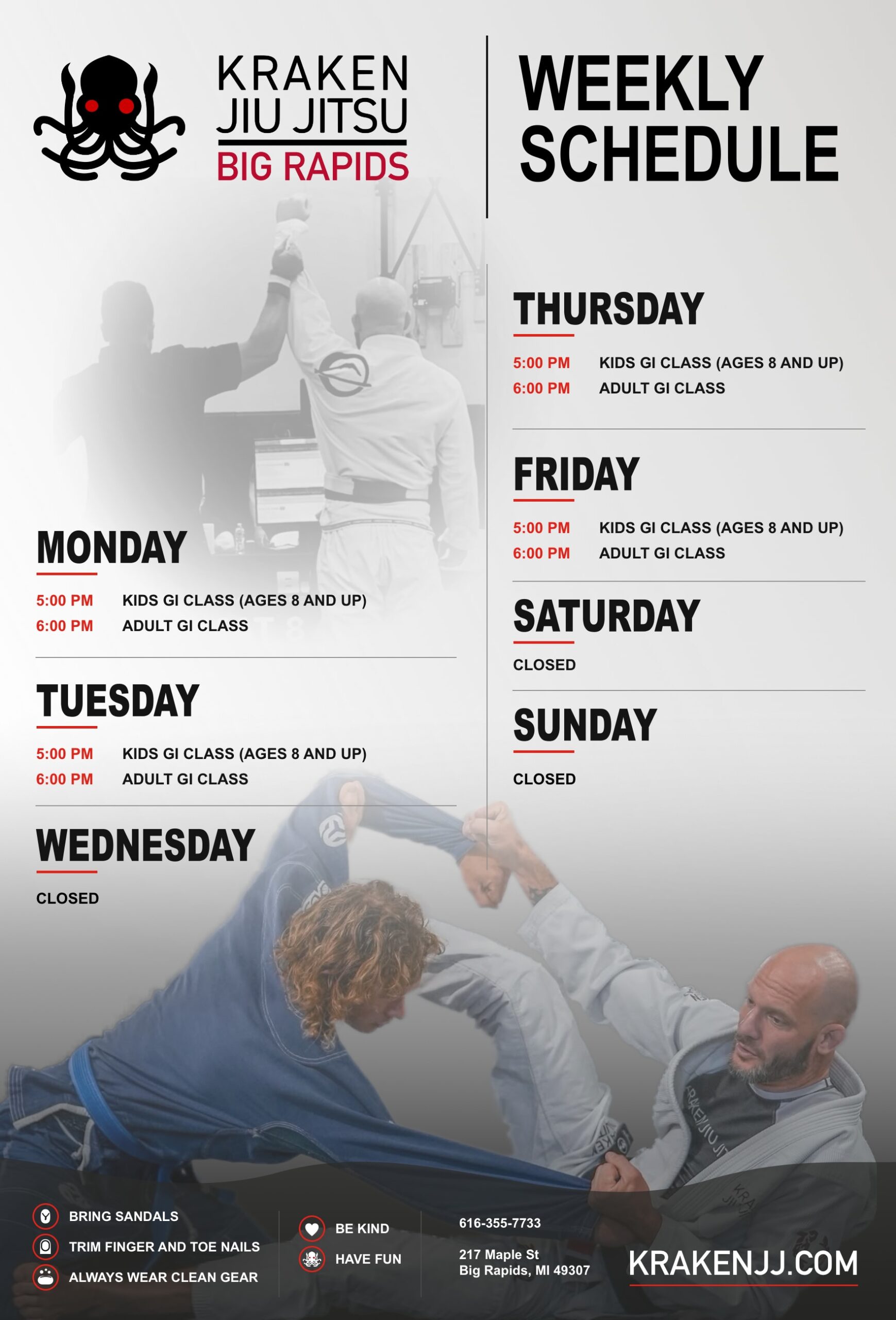 Kraken Jiu Jitsu - Big Rapids schedule July 2026