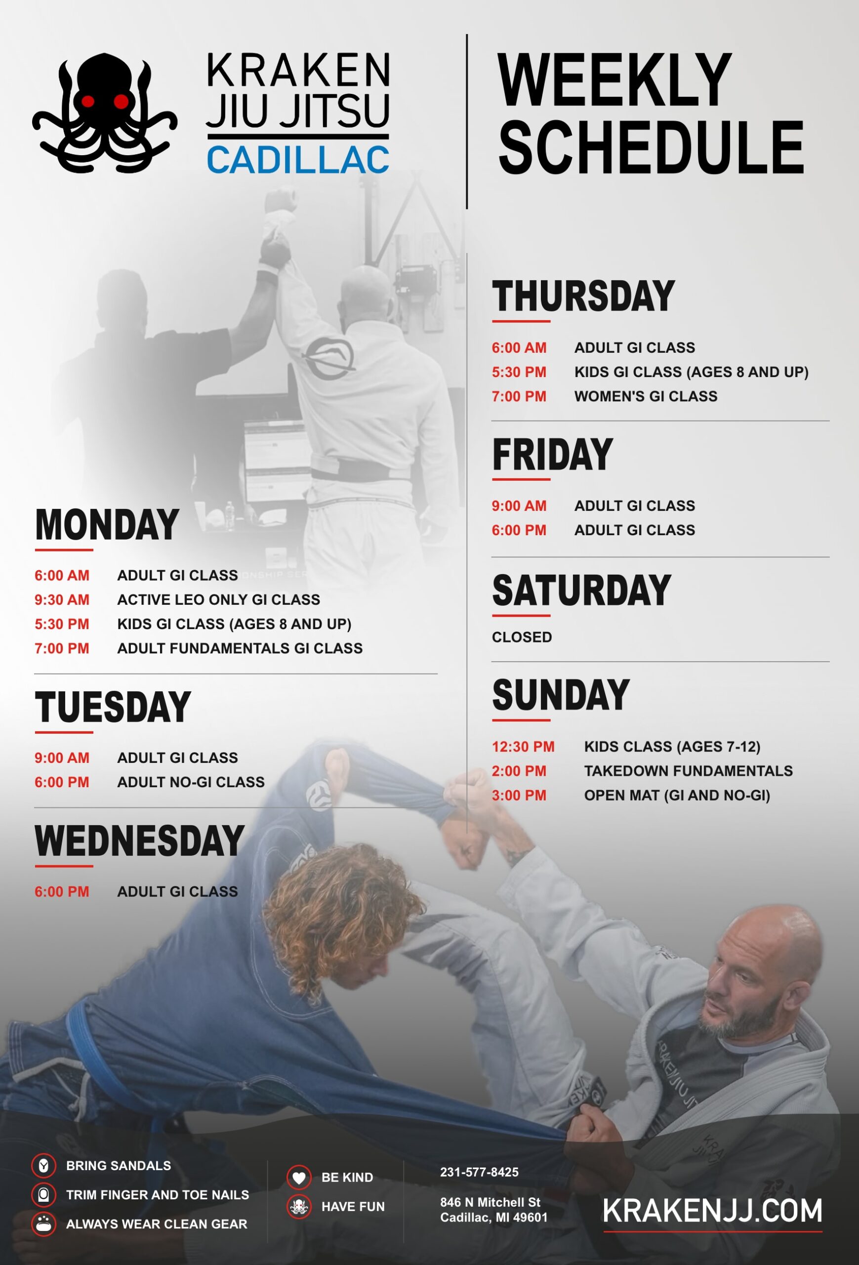 Kraken Jiu Jitsu - Cadillac schedule July 2026